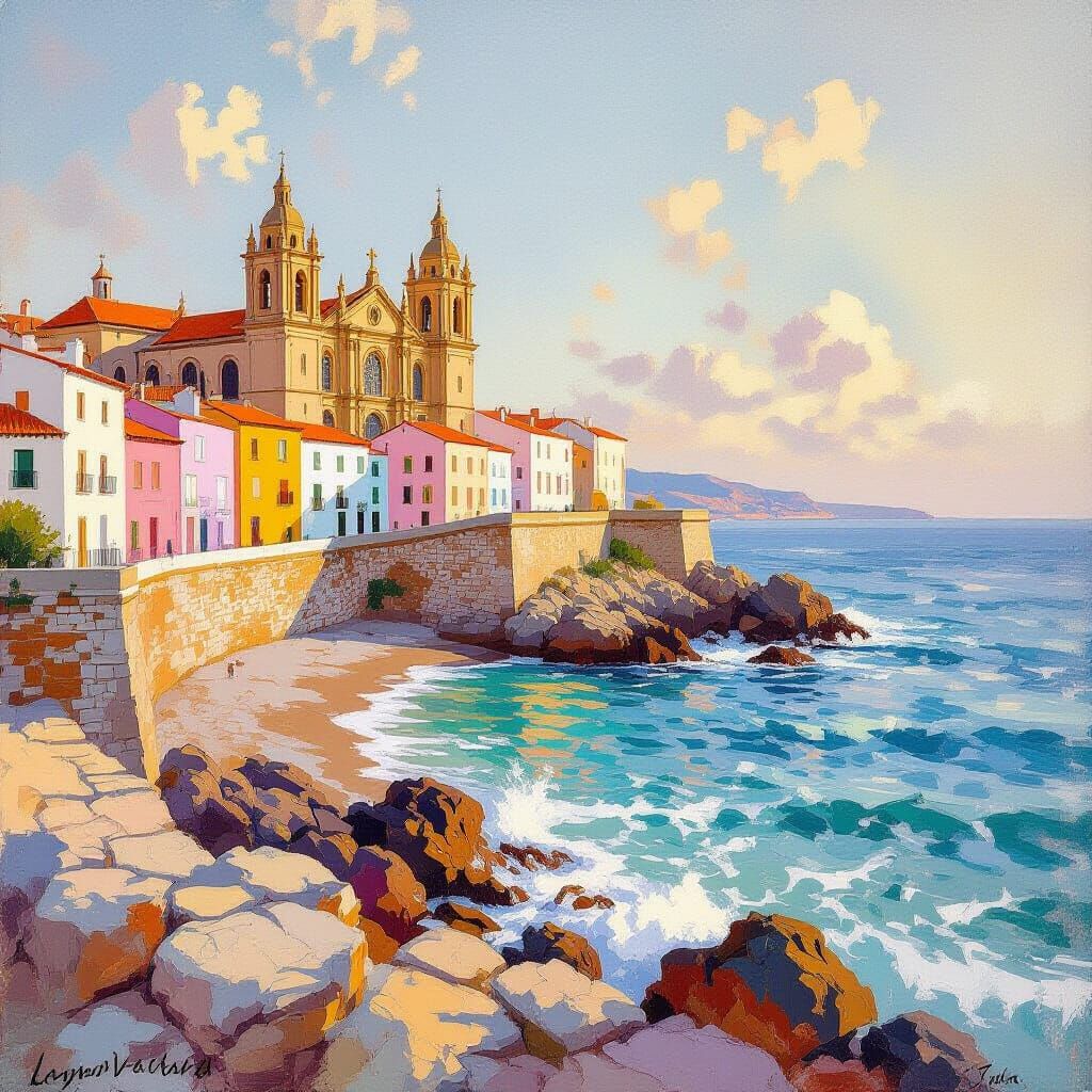 Picturesque Cádiz Coastline in Impressionist Style