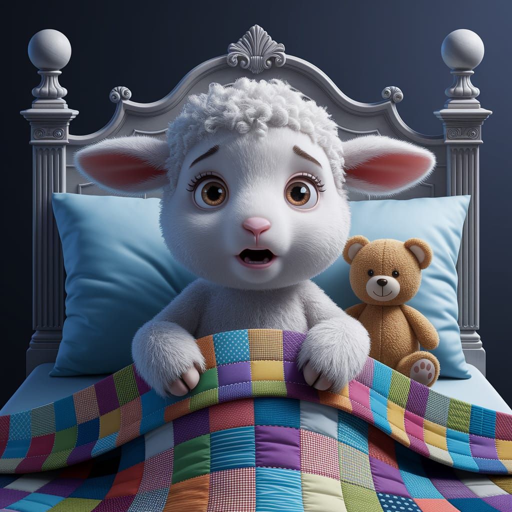 Anxious Lamb Lying Awake at Night: CGI Art