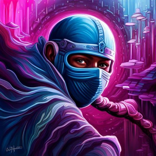 Lotus Ninja Cyborg in Graffiti Art Style