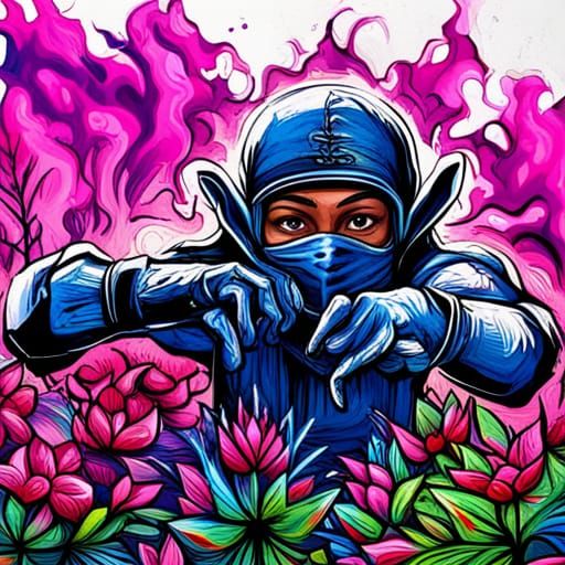 Lotus Ninja Cyborg in Graffiti Street Art