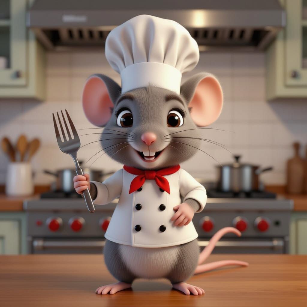 Adorable CGI Chef Mouse in Detailed Kitchen