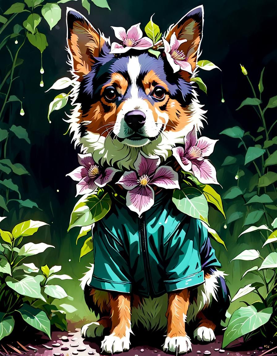 Adorable Pomeagle Dog in Clematis Costume, Smooth Digital Pa...