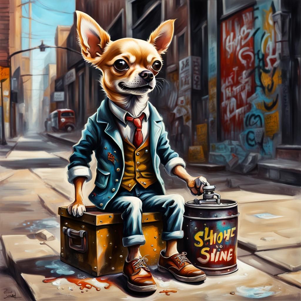 Chihuahua Man Hybrid as 1930s Shoeshine Boy