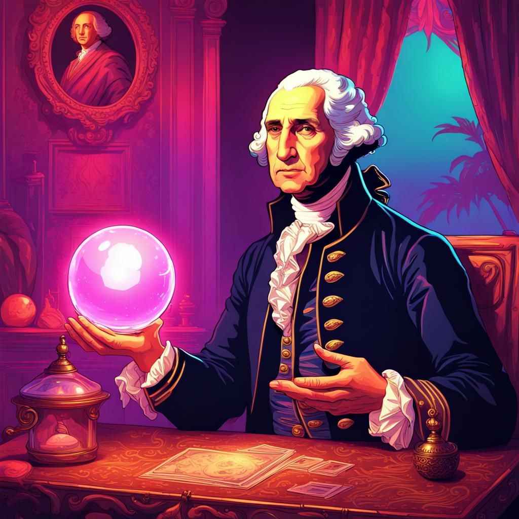 George Washington's Fortune Told in Synthwave Style