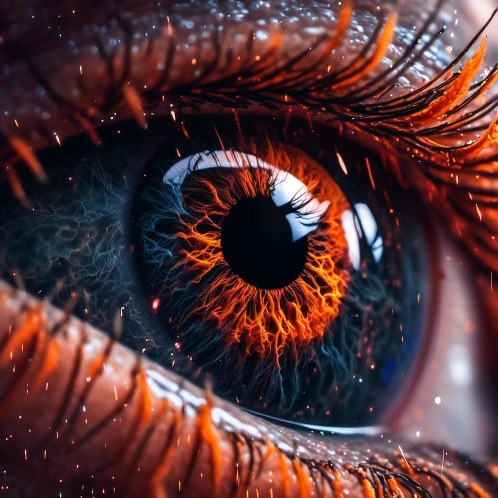 Macro Spider Eye with Neon Cracks, Hyperrealistic Detail