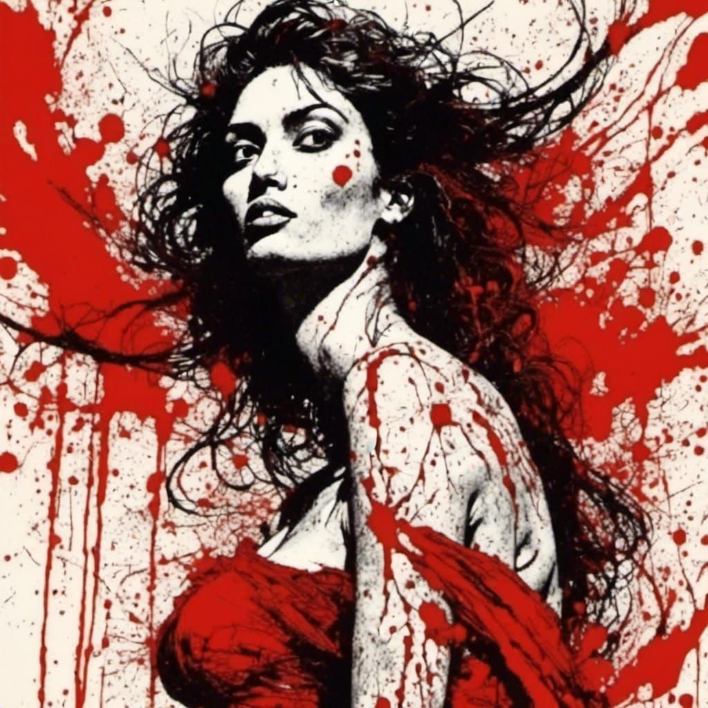 Striking Red Ink Figure in Dark Surrealist Style