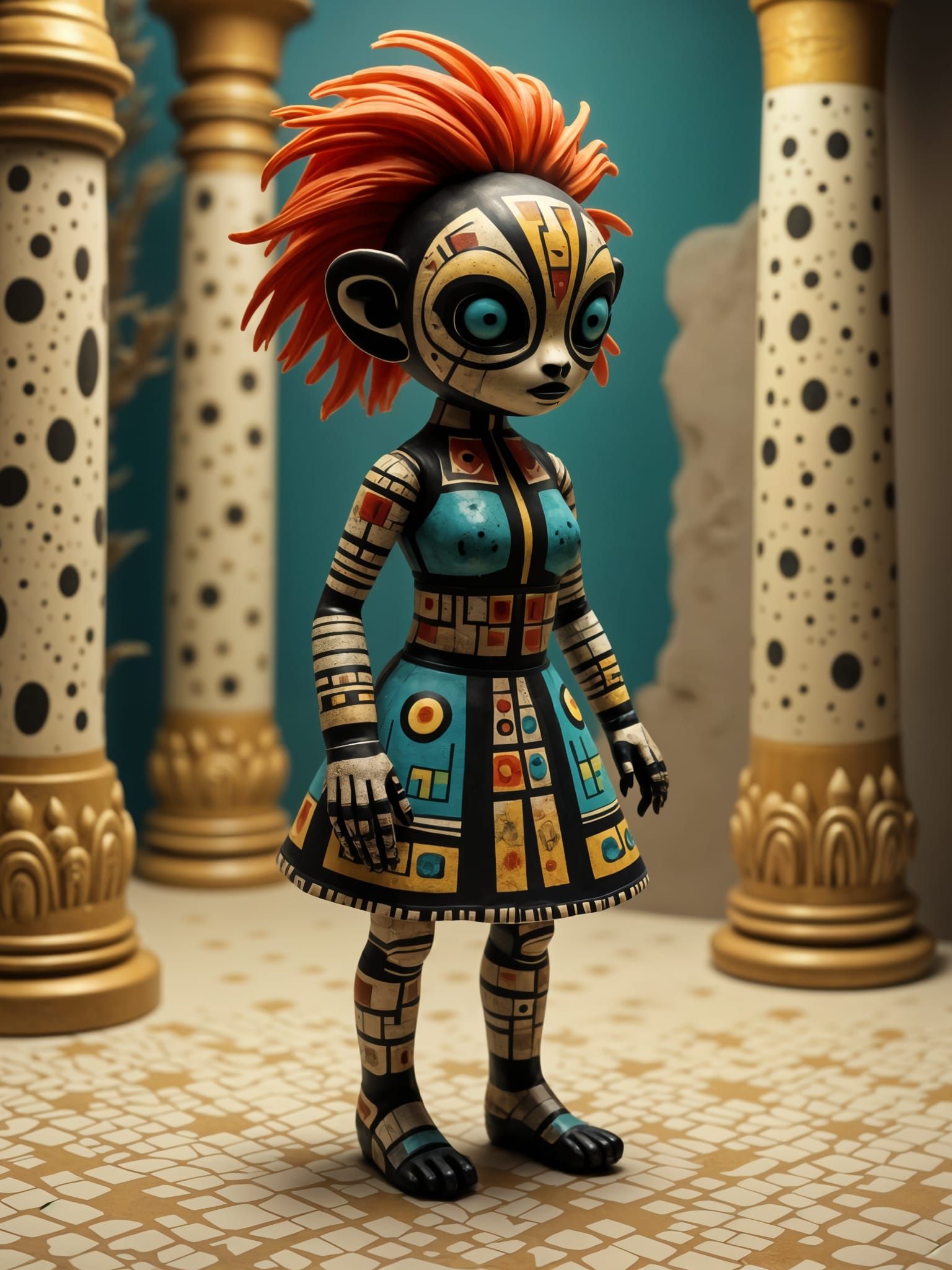 Abstract Alien Doll in Futuristic Afrofuturist Setting
