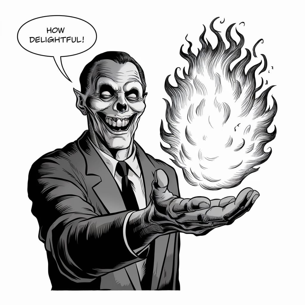 Grinning Ghoul Ignites Fiery Display in Suit