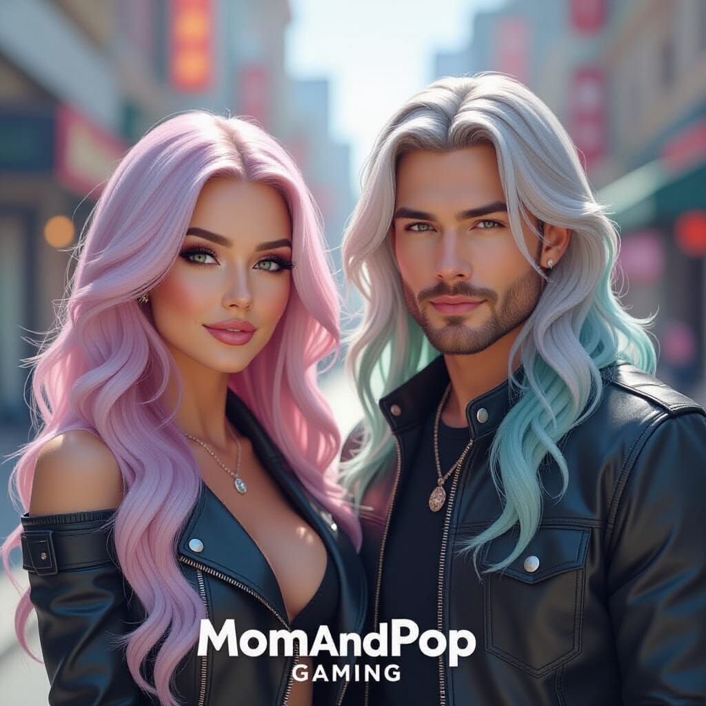 Futuristic Couple with Vibrant Hair Colors