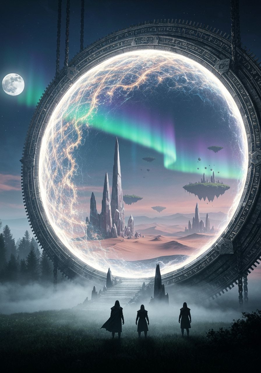 Glowing Portal to Alien Desert, Misty Forest Realm