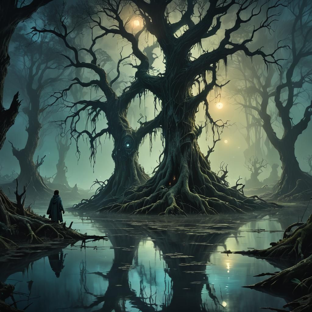 Eerie Swamp: Child Follows Will-o'-the-Wisp
