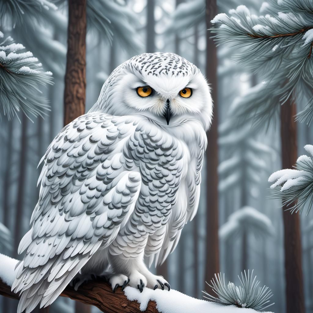 Snowy Owl in Winter Forest: Wildlife Photography