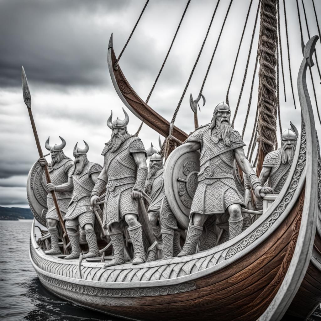 Hyperrealistic Viking Boat Sculpture in White