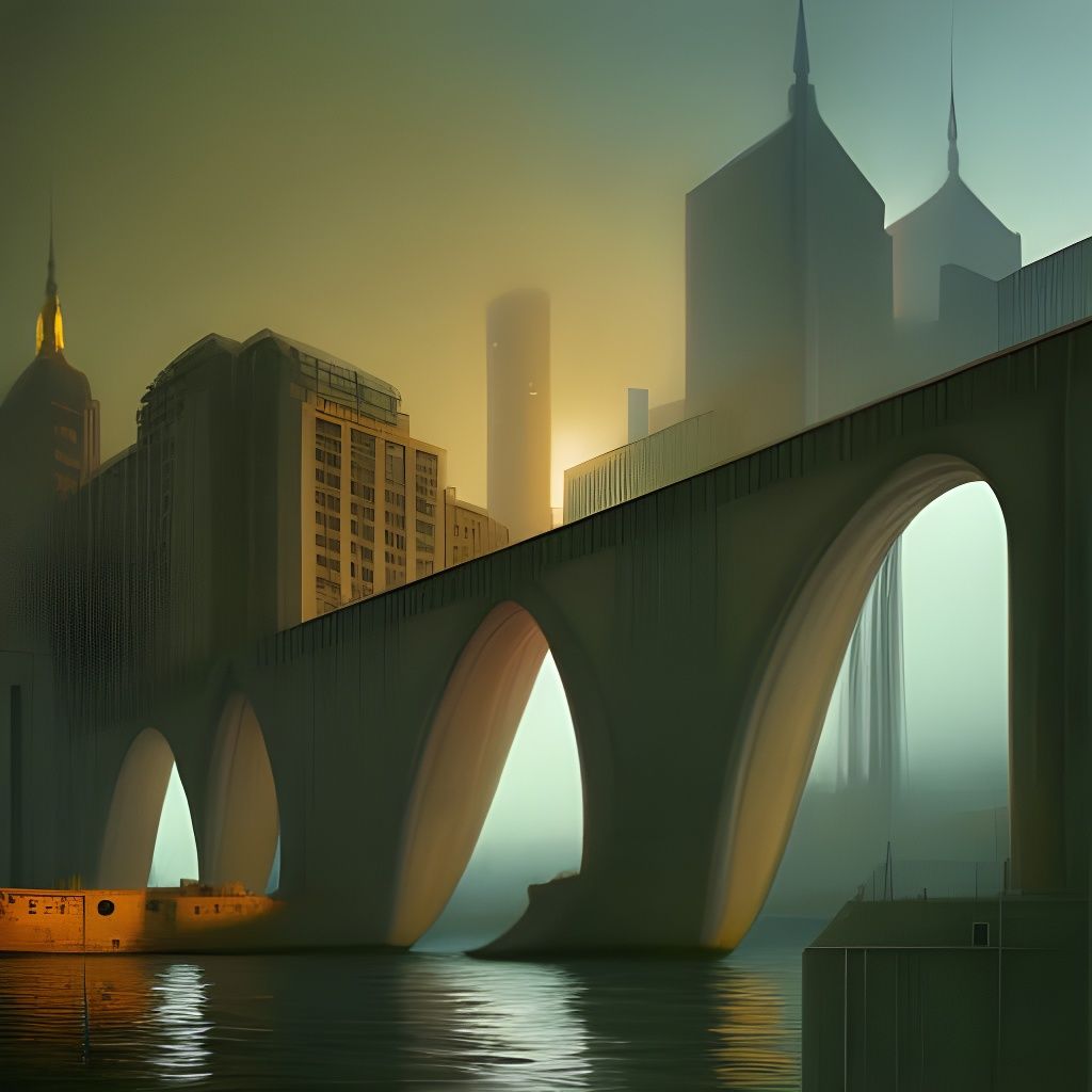 Ethereal Steamnouveau Submarine City at Sunset