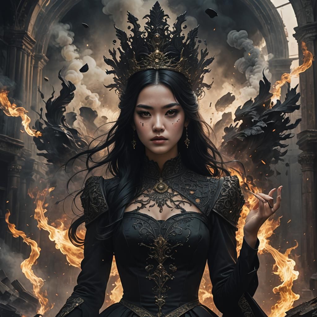 Young Queen with Black Smoke, Fantasy Art