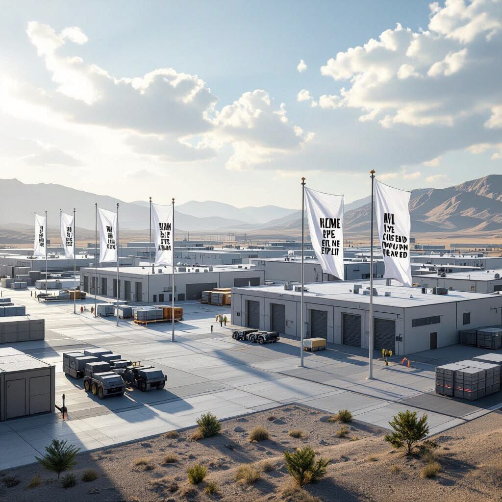 Modern Military Base with White Banners