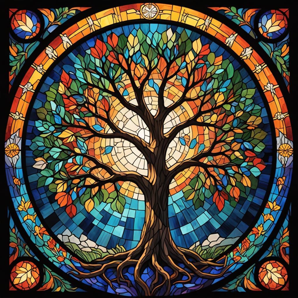 Stained Glass Angel Tree of Life Projecting 'Thank You'