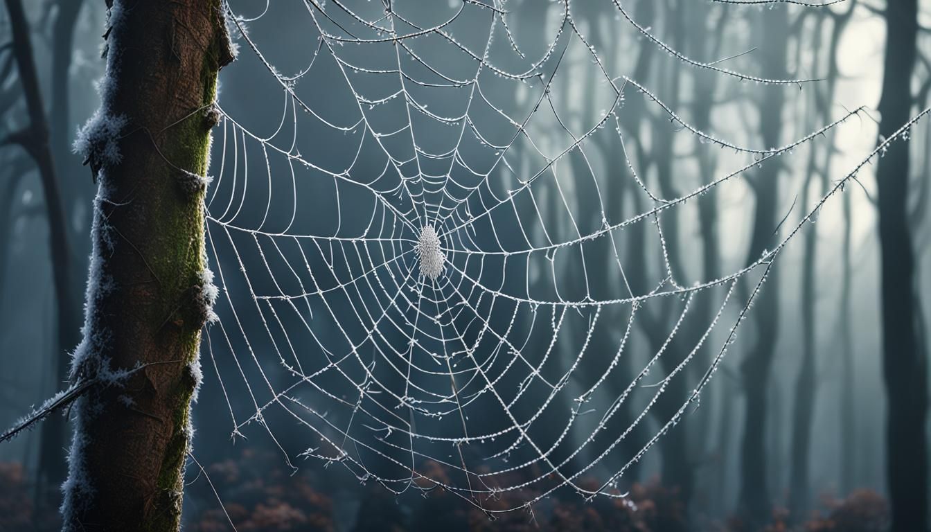 Spiderweb in Winter Mist: Detailed Matte Painting