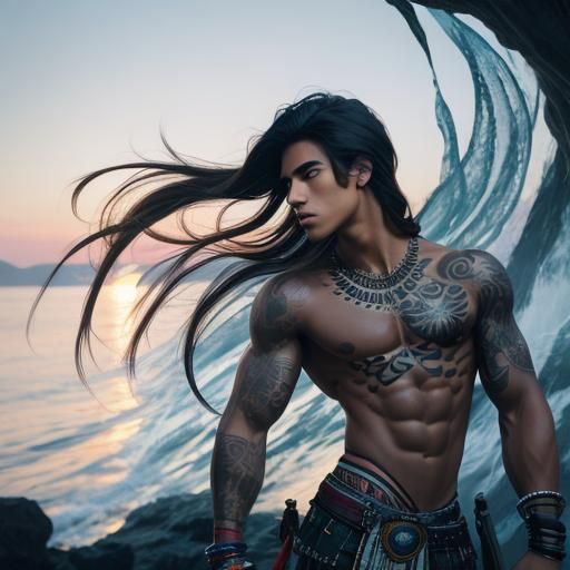 Handsome Native American Teen Portrait with Tribal Tattoos