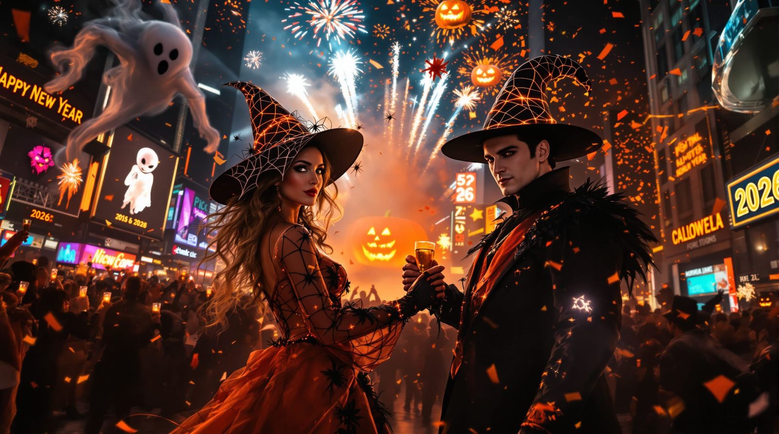 Haunted Times Square New Year's Eve Party with Ghostly Figur...