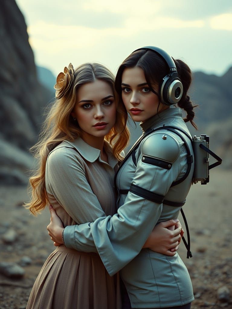 Vintage Meets Future: Friends in a Cinematic Embrace