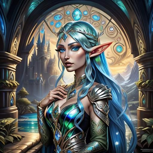 Iridescent Elf Woman in Metallic Abalone Tones