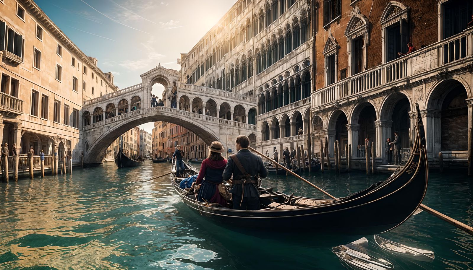 Venice Gondola Ride Near Rialto Bridge: Digital Painting