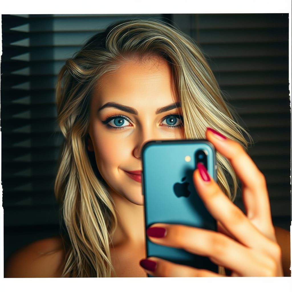 Woman Taking Selfie in 35mm Photography Style