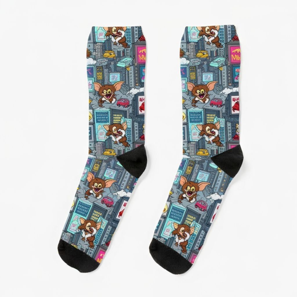 Whimsical Gremlins Cause Chaos on Cartoon Socks