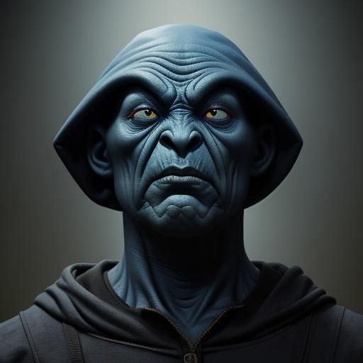 Cinematic Portrait of a Blue Alien in Coveralls