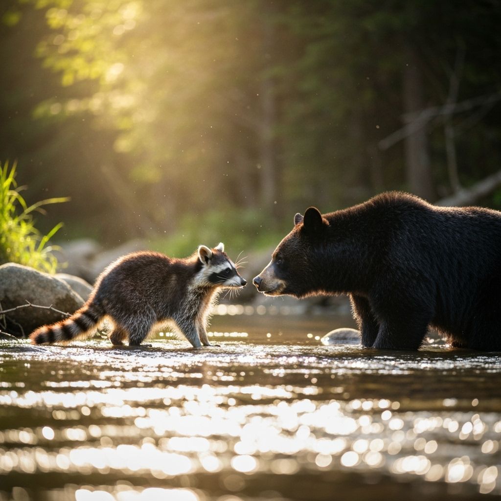 Raccoon and Bear Fencing in Whimsical Wildlife Art