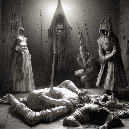 Medieval Autopsy Scene in Gothic Horror Style
