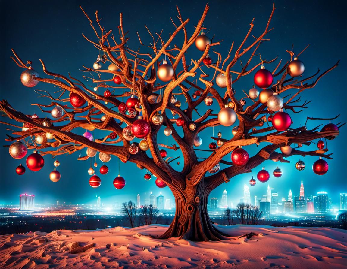 Cyberpunk Christmas Tree in Wasted City