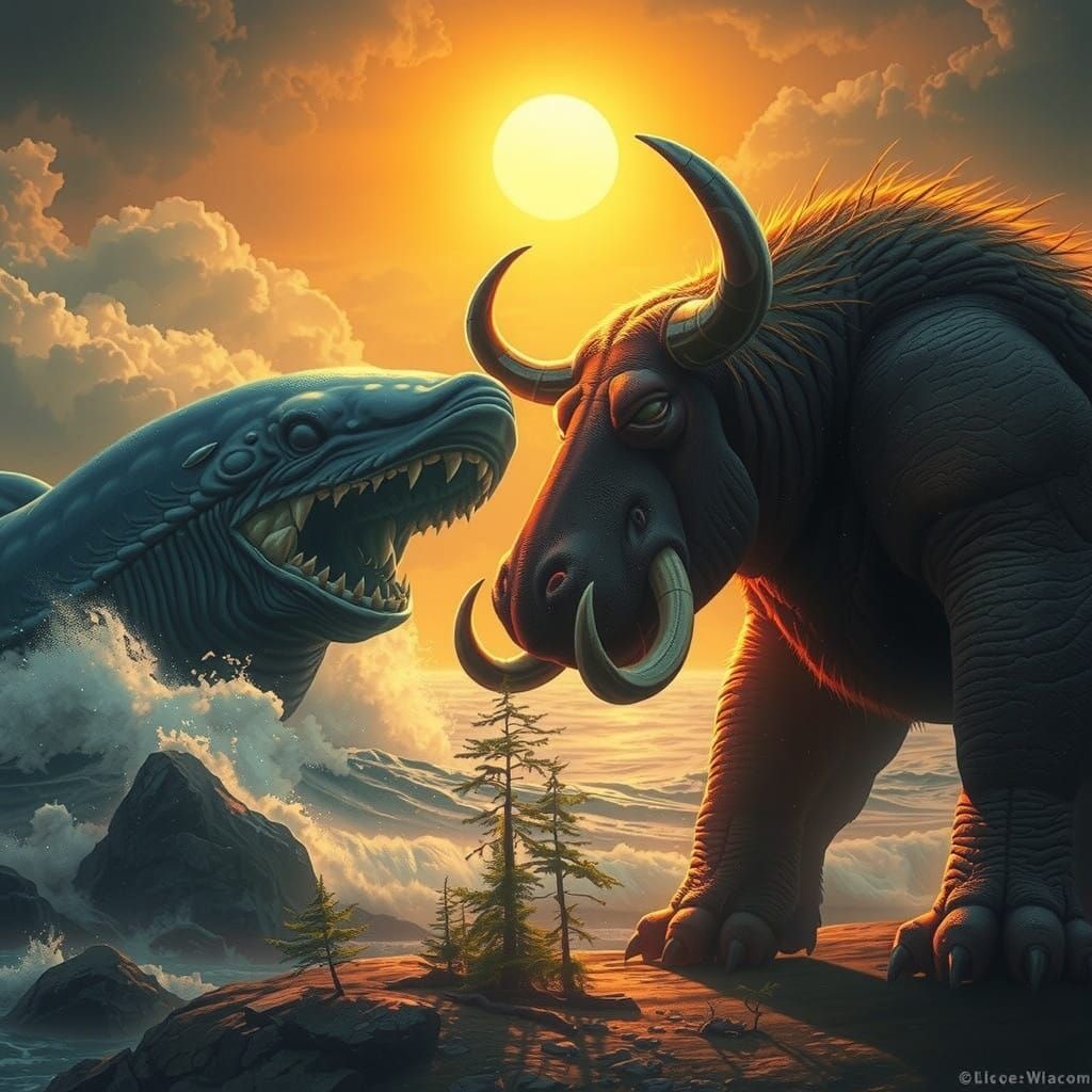 Leviathan and Behemoth: Ancient Beasts Clash in Epic Combat
