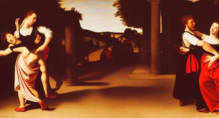 Couple Dancing at Sunset in Renaissance Style