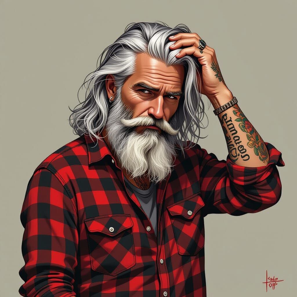 Man with Flowing Hair in Digital Painting Style