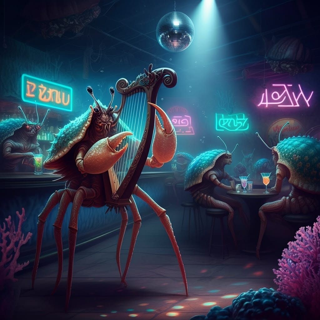 Alien Crab Serenades in Cosmic Dive Bar