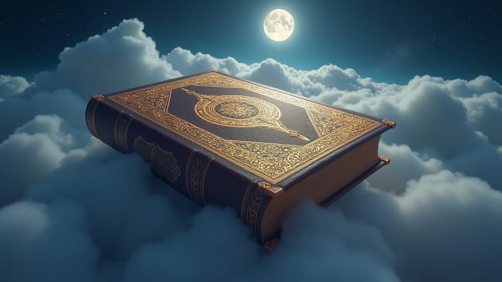 Koran Floating in Dreamy Night Sky
