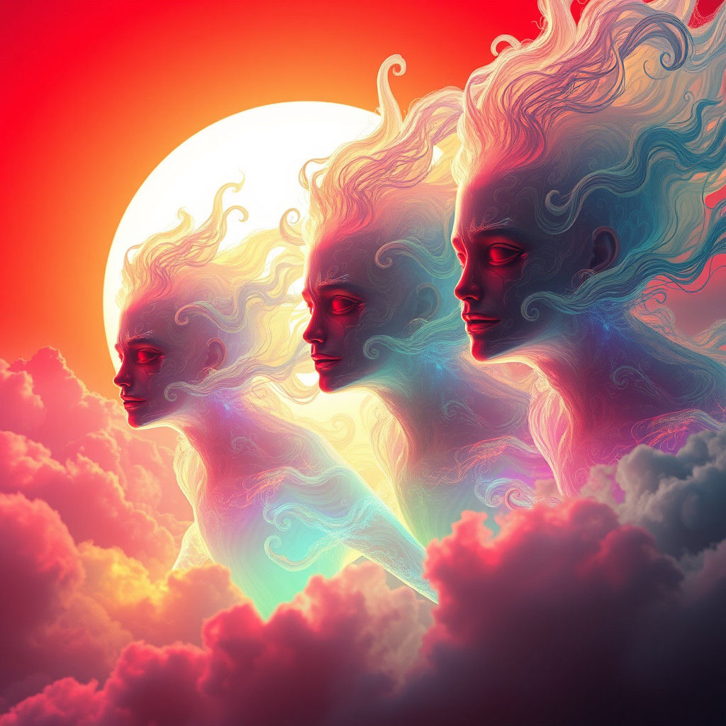 Surreal Anime Spectres at Sunrise in Dark Fantasy Style