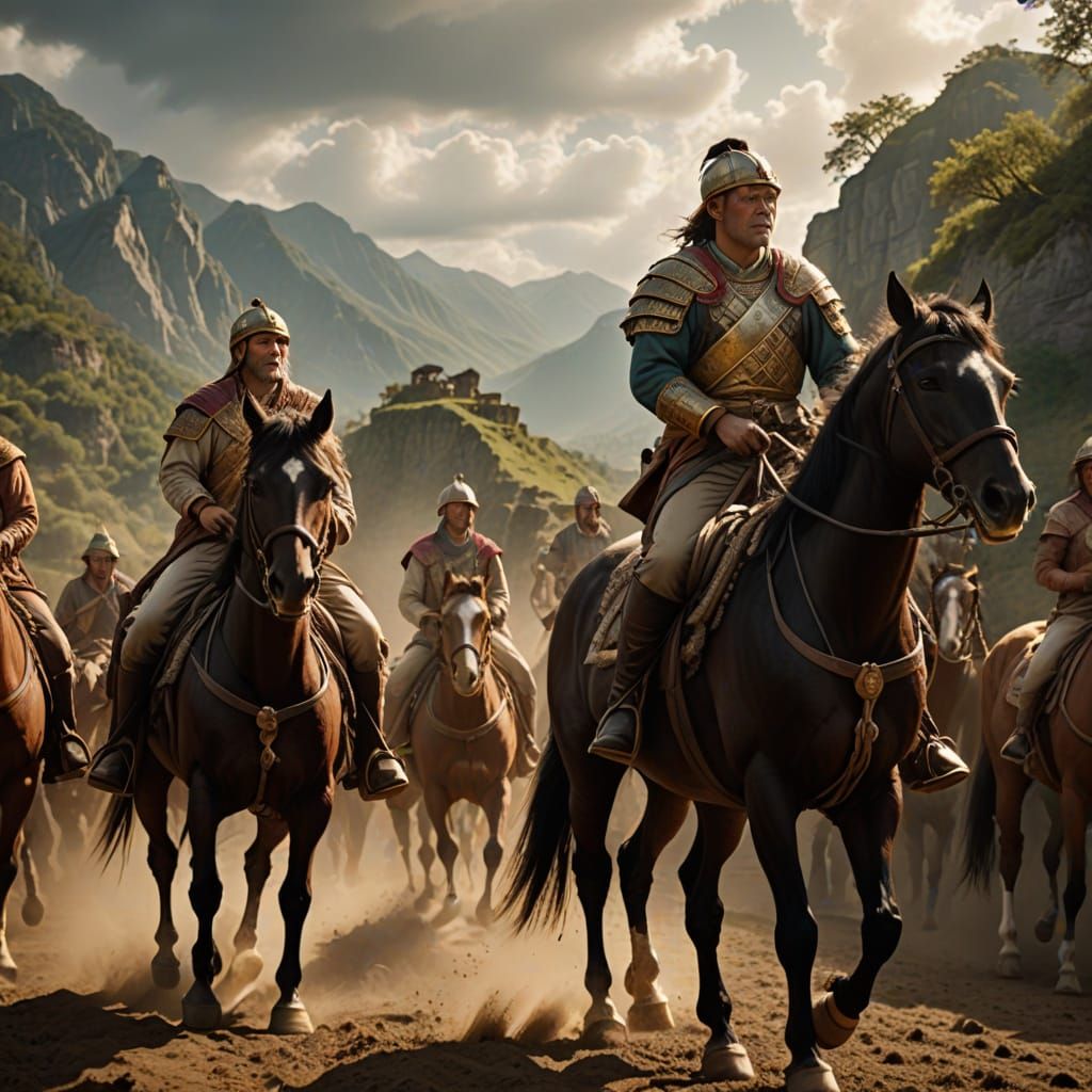 Ancient Prophets Ride Horses in Cinematic Lighting