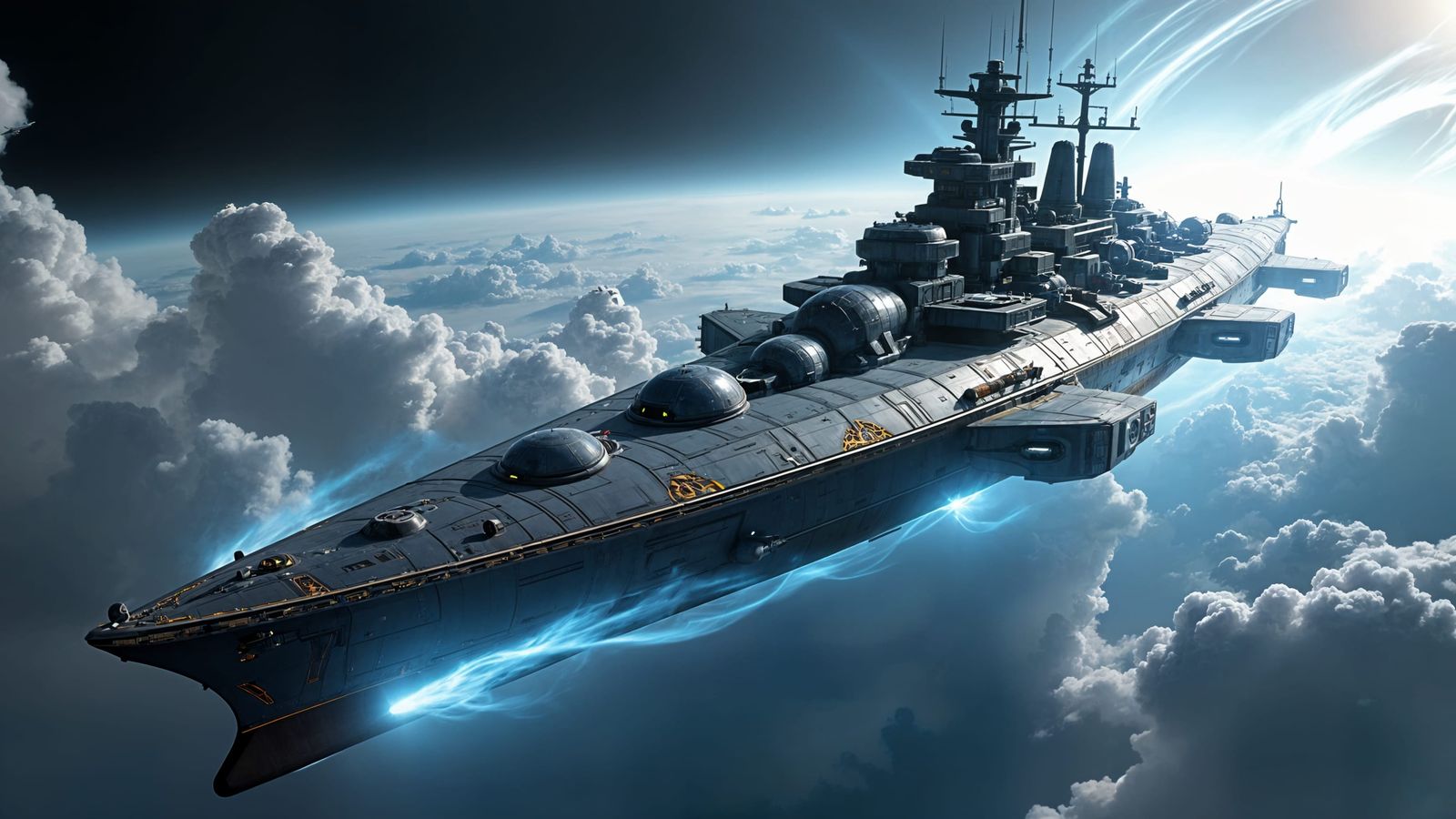 the new german space battleship bismarck flies into hyperspa...