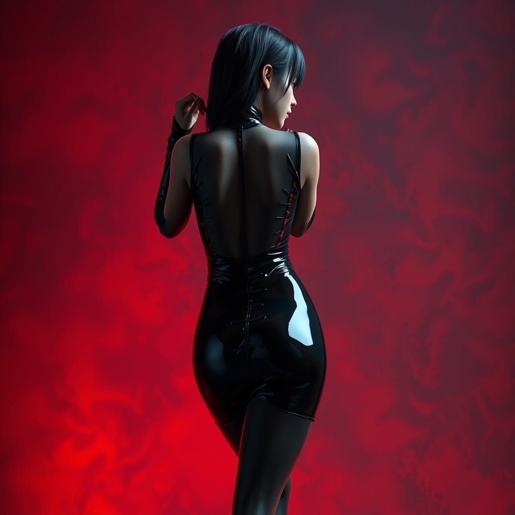Sultry Dark Fantasy Goddess in Skintight Latex