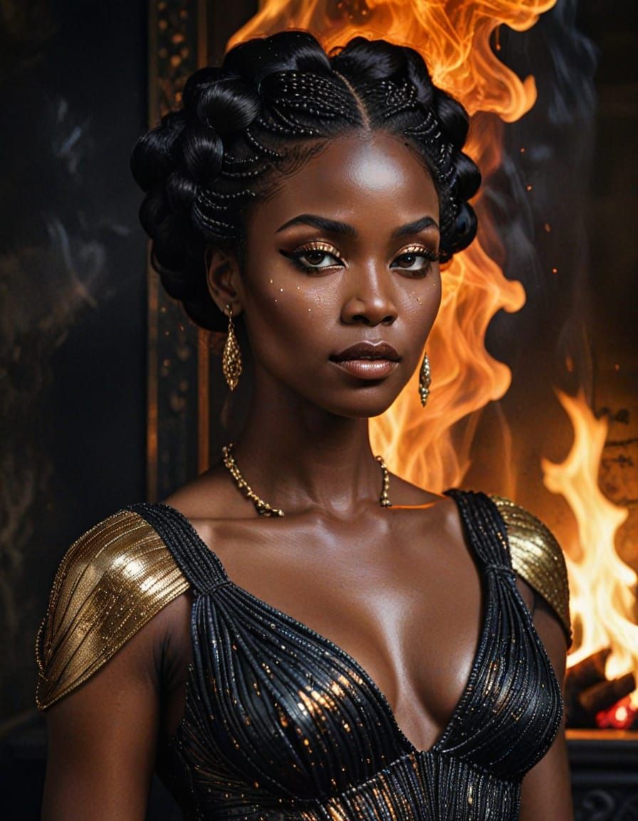 Regal Black Woman in Liquid Metal Haute Couture