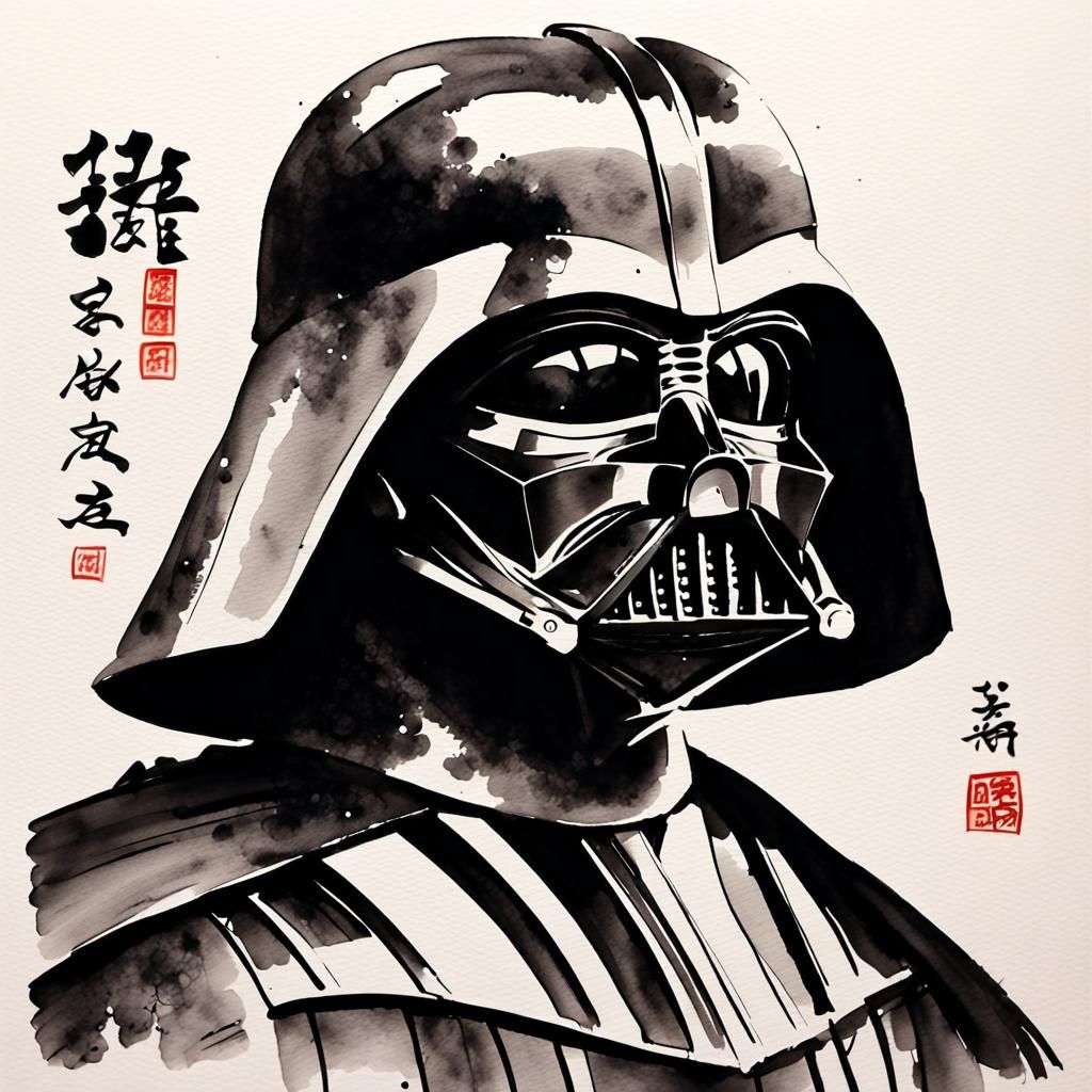Darth Vader Portrait in Sumi-e Ink Style