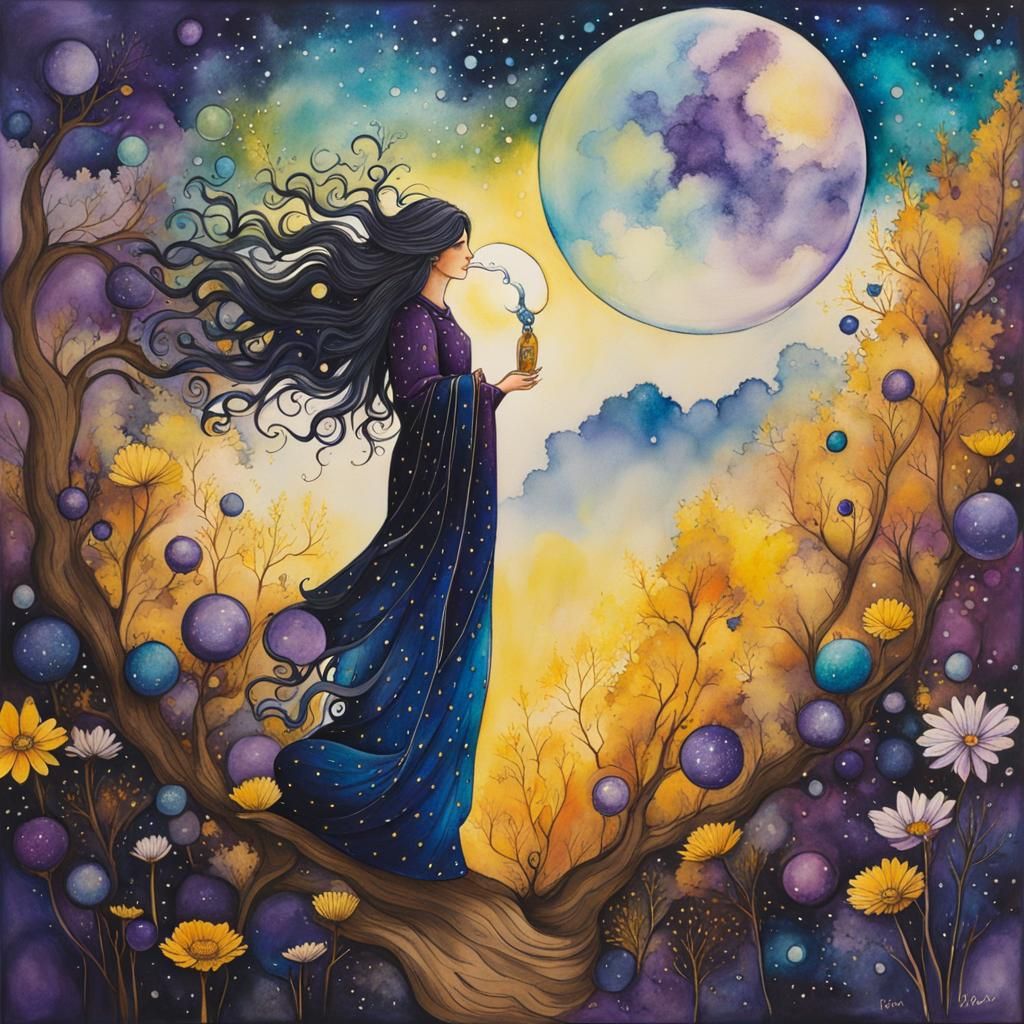 Man Smoking Pipe in Starry Indigo Fineliner Art