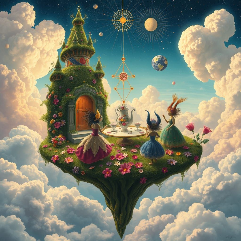 Floating Island Tea Party: A Surreal Utopia