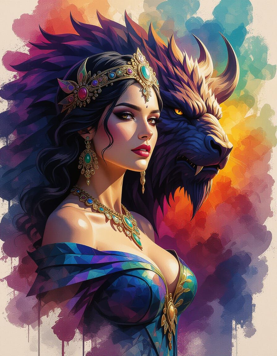 Mystery Woman Rides Elaborate Beast in Splash Art