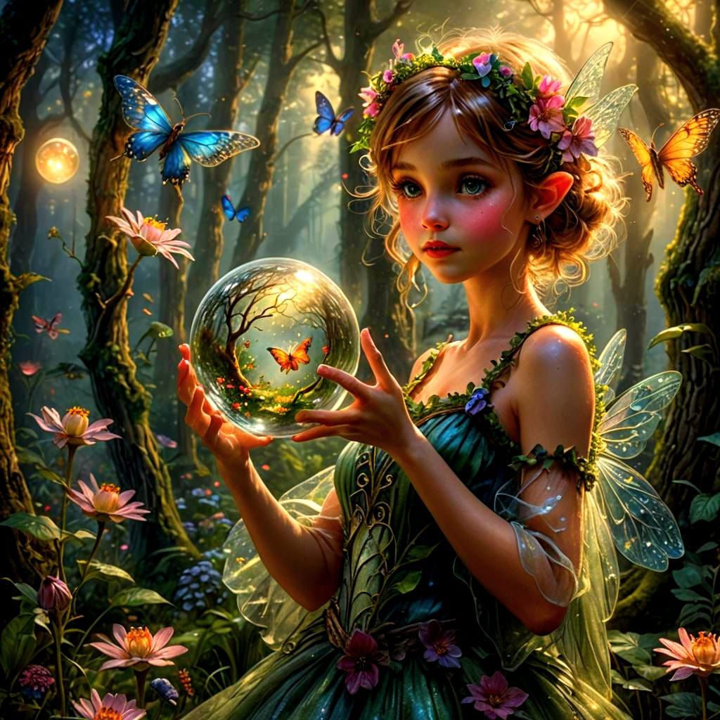 Flower Fairy Holding Magical Forest Orb