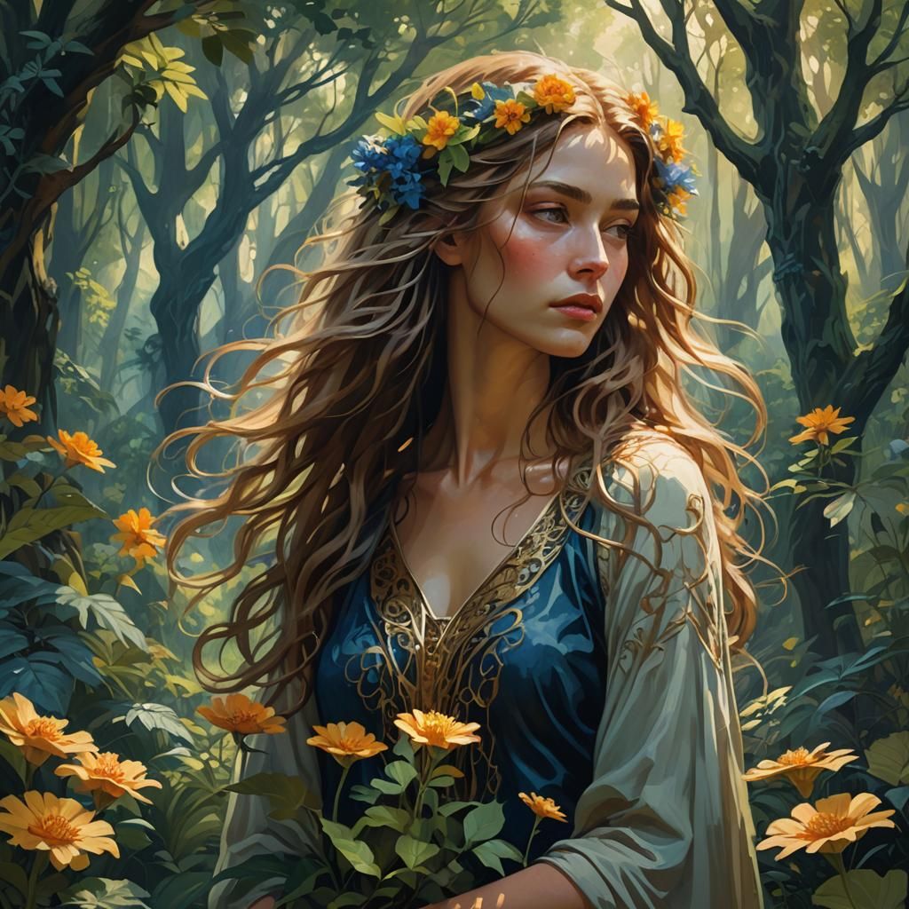 Mystical Forest Woman in Digital Art Style