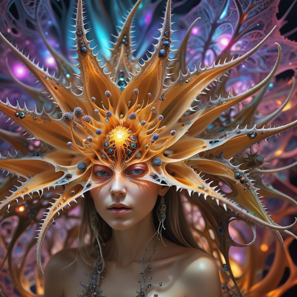 Woman in Fractal Landscape: Vibrant Digital Art